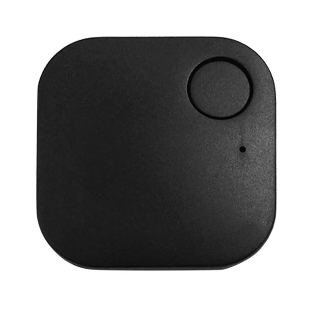 Square anti-lost device in black silk finish with ABS casing on a white background