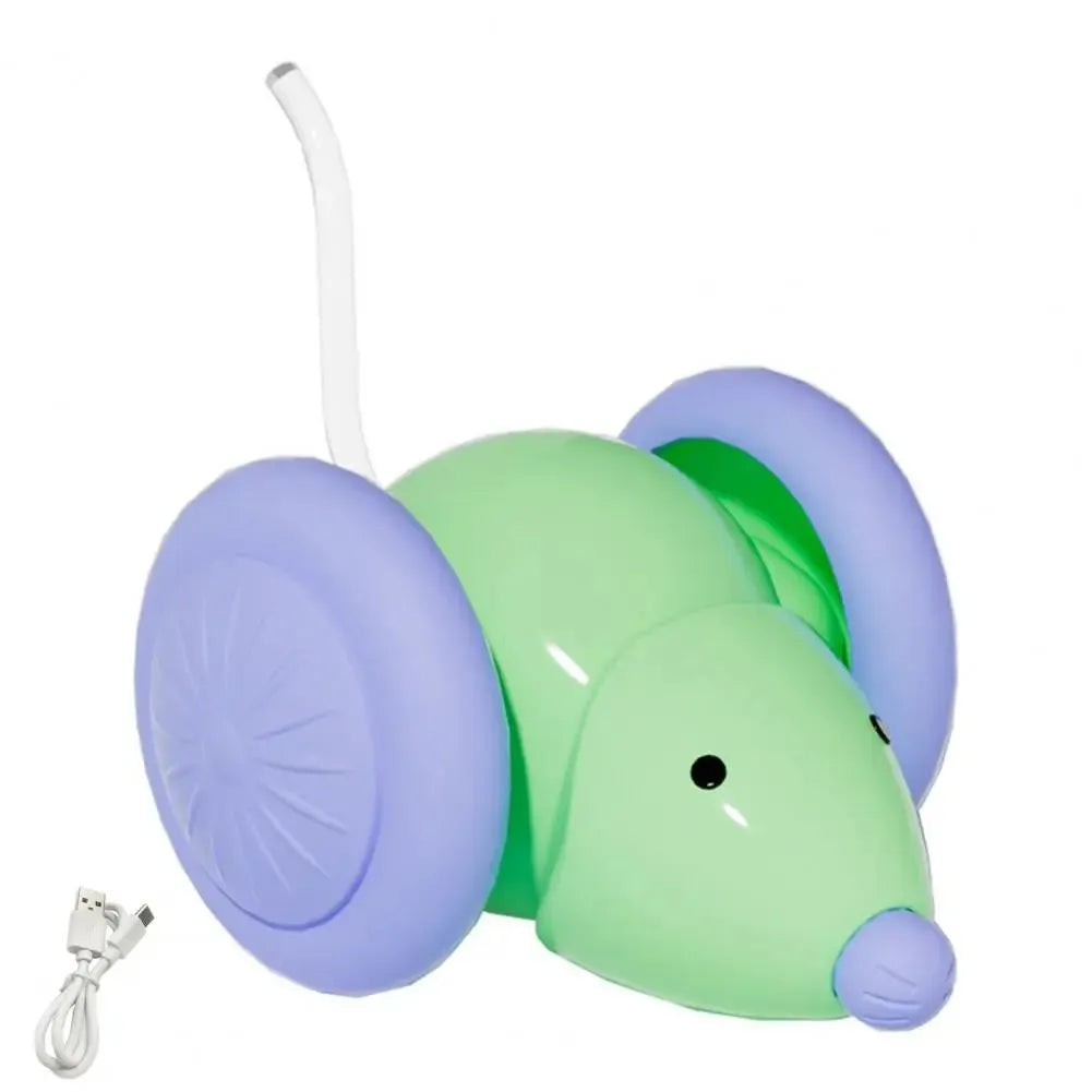 Green and white plastic automatic electric mouse cat teasing stick toy for indoor cats