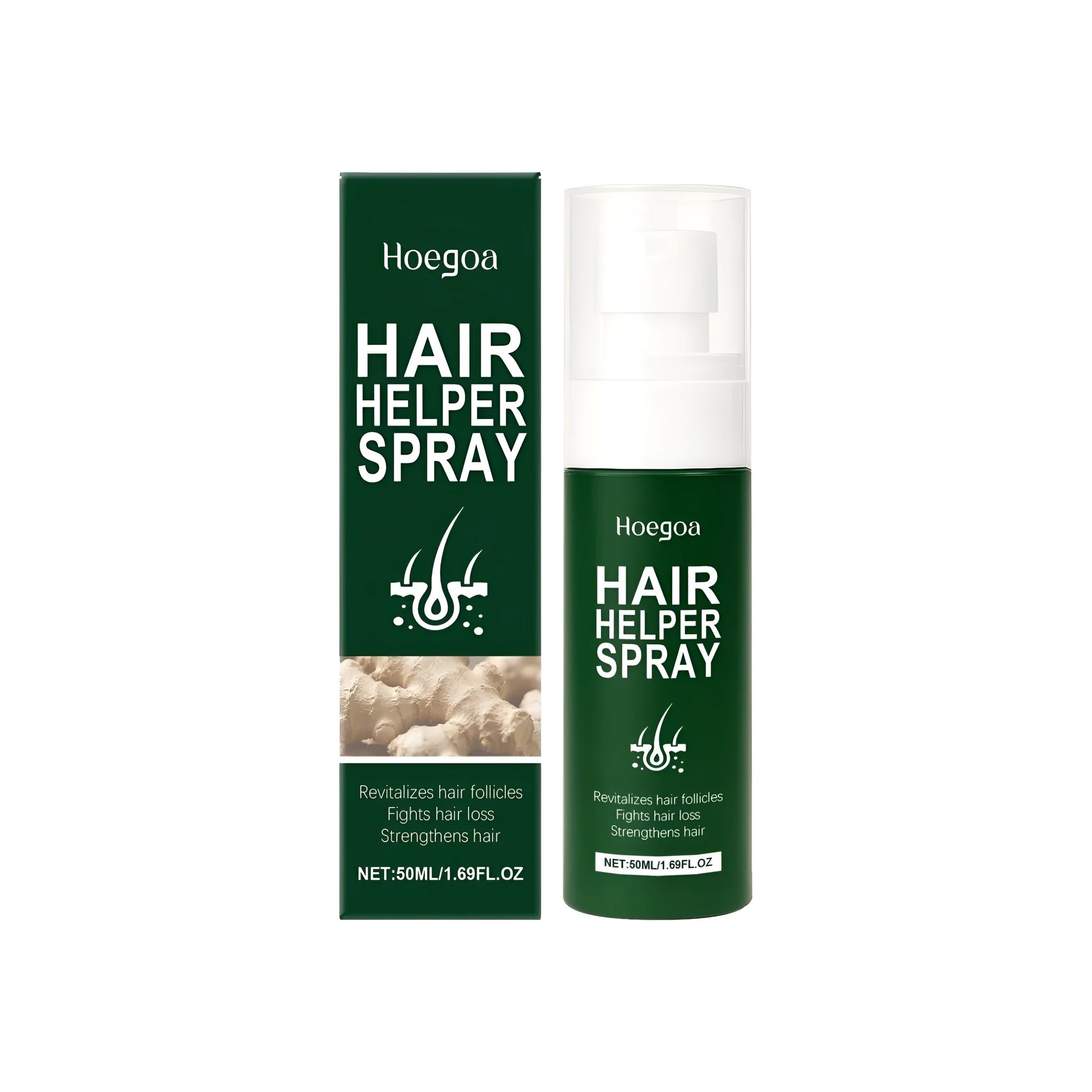 50ml bottle of Hair Helper Spray styling aid with vitamin E and plant extracts