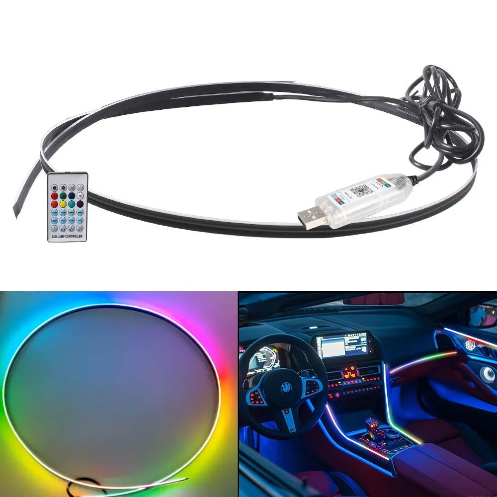 Car interior ambient lighting kit with remote control and app connectivity