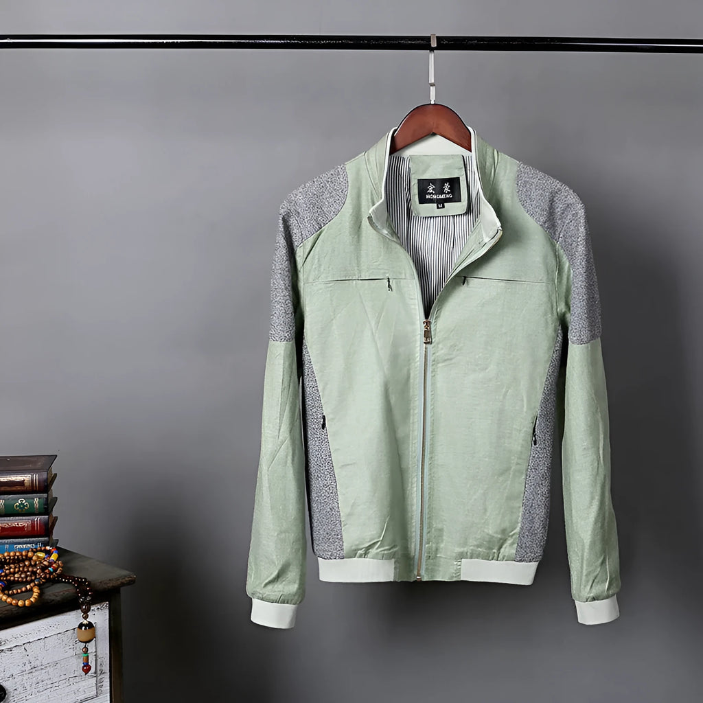 Men's thin linen-style cotton jacket in blue, regular fit, casual leisure wear