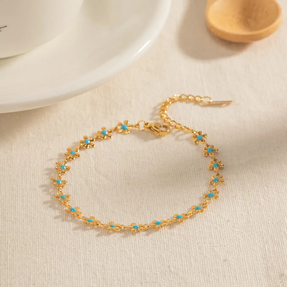 Oil-spot glaze flower necklace or bracelet with O-ring chain, stainless steel and titanium steel pendant