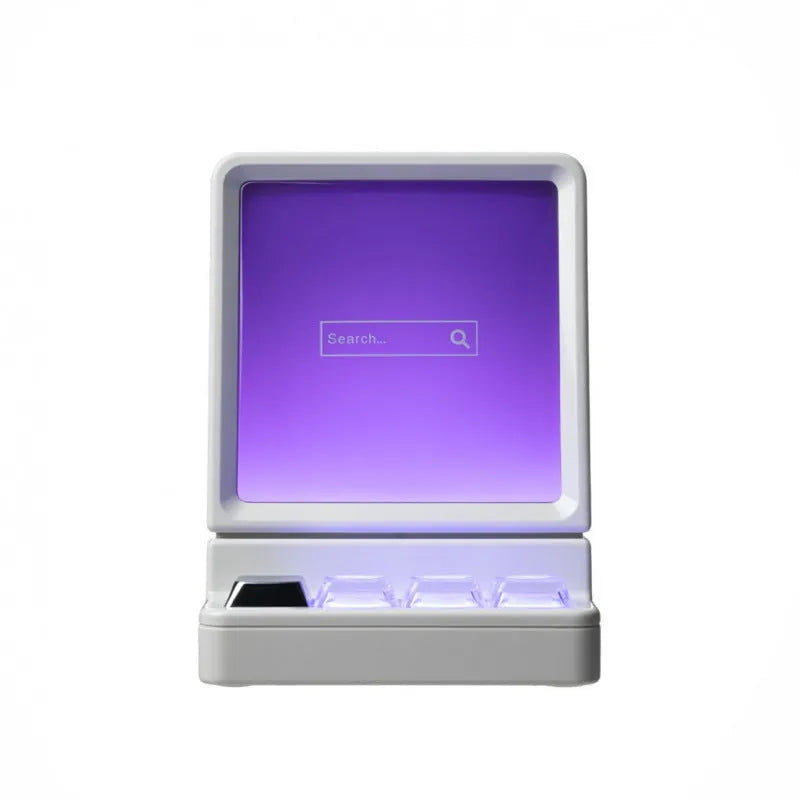Portable computer-shaped Bluetooth speaker in light grey with lighting and voice prompt function