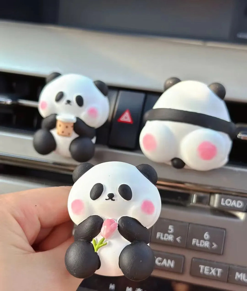 Cute panda car vent perfume decoration in one of three designs: Milk Tea Panda, Flower Panda or Back Panda