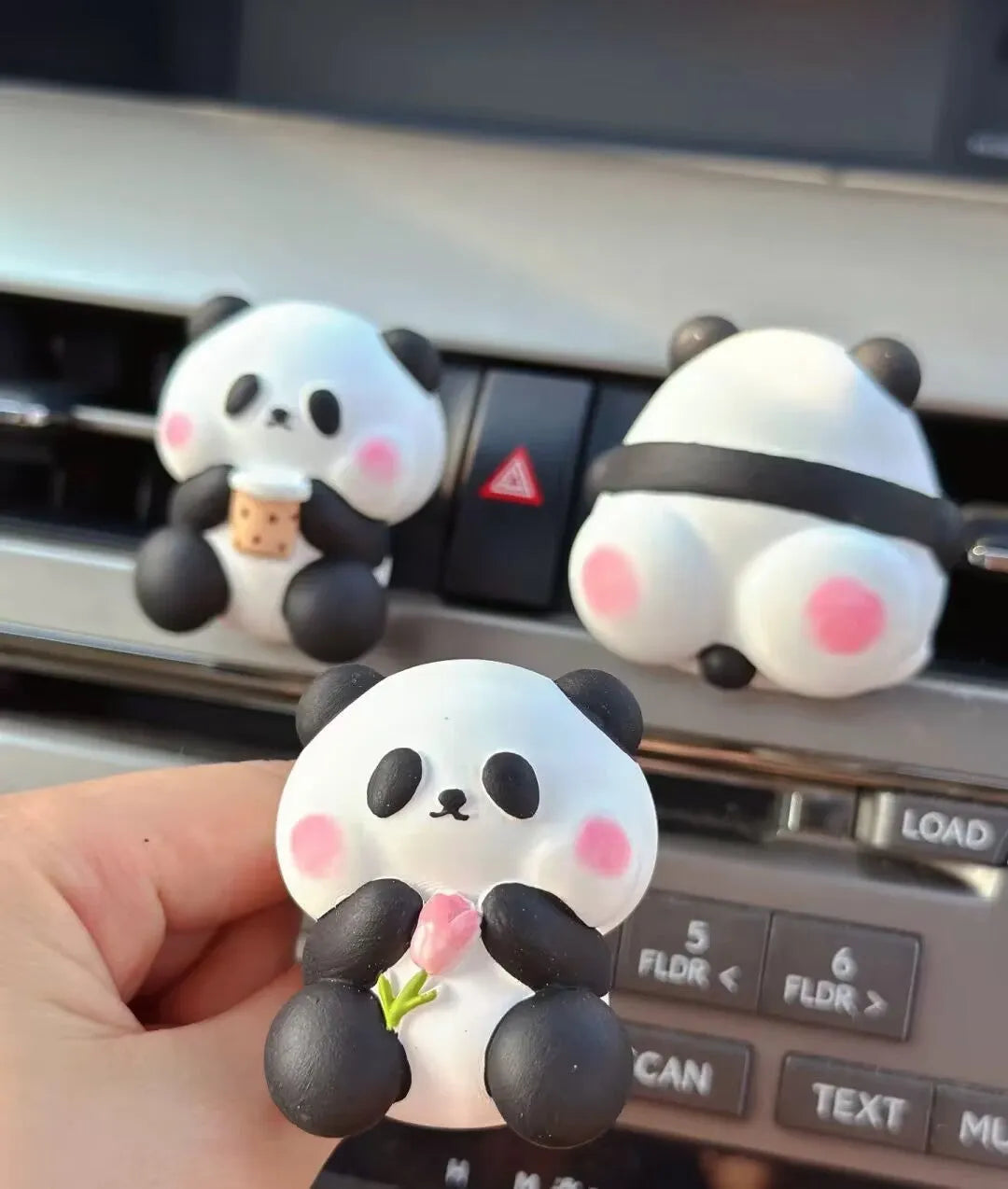 Cute panda car vent perfume decoration in one of three designs: Milk Tea Panda, Flower Panda or Back Panda