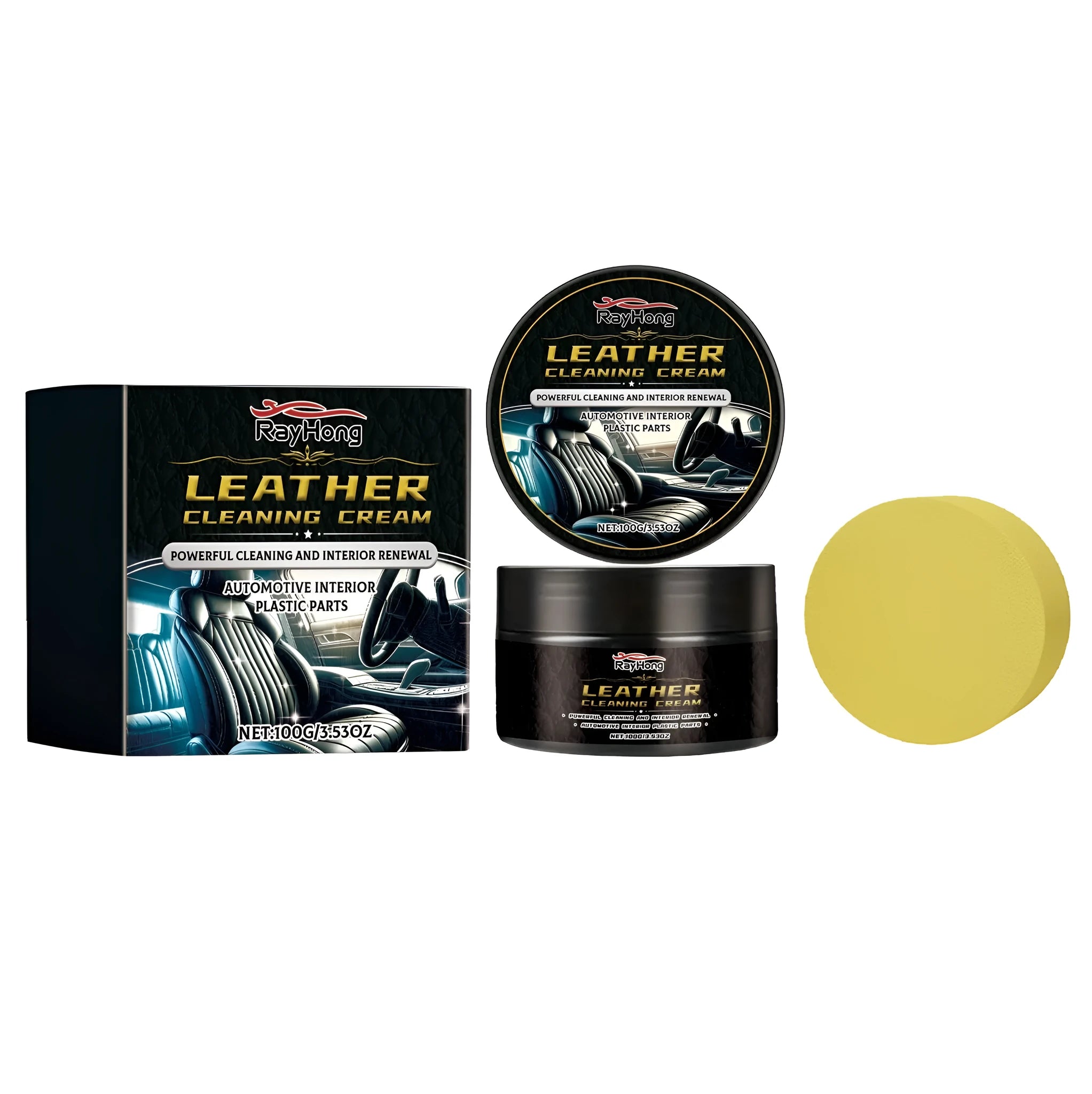 Leather cleaning cream in PET bottle with sponge applicator for car and furniture maintenance