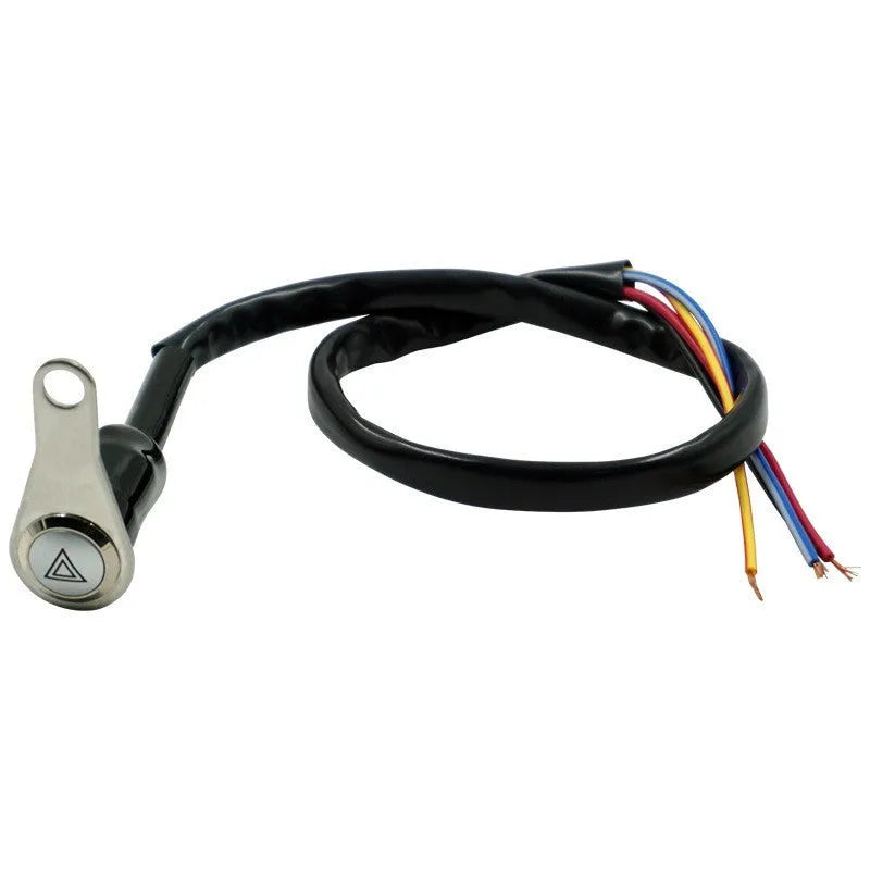 Black stainless steel motorcycle switch with a metal button and light ring for double flash control.