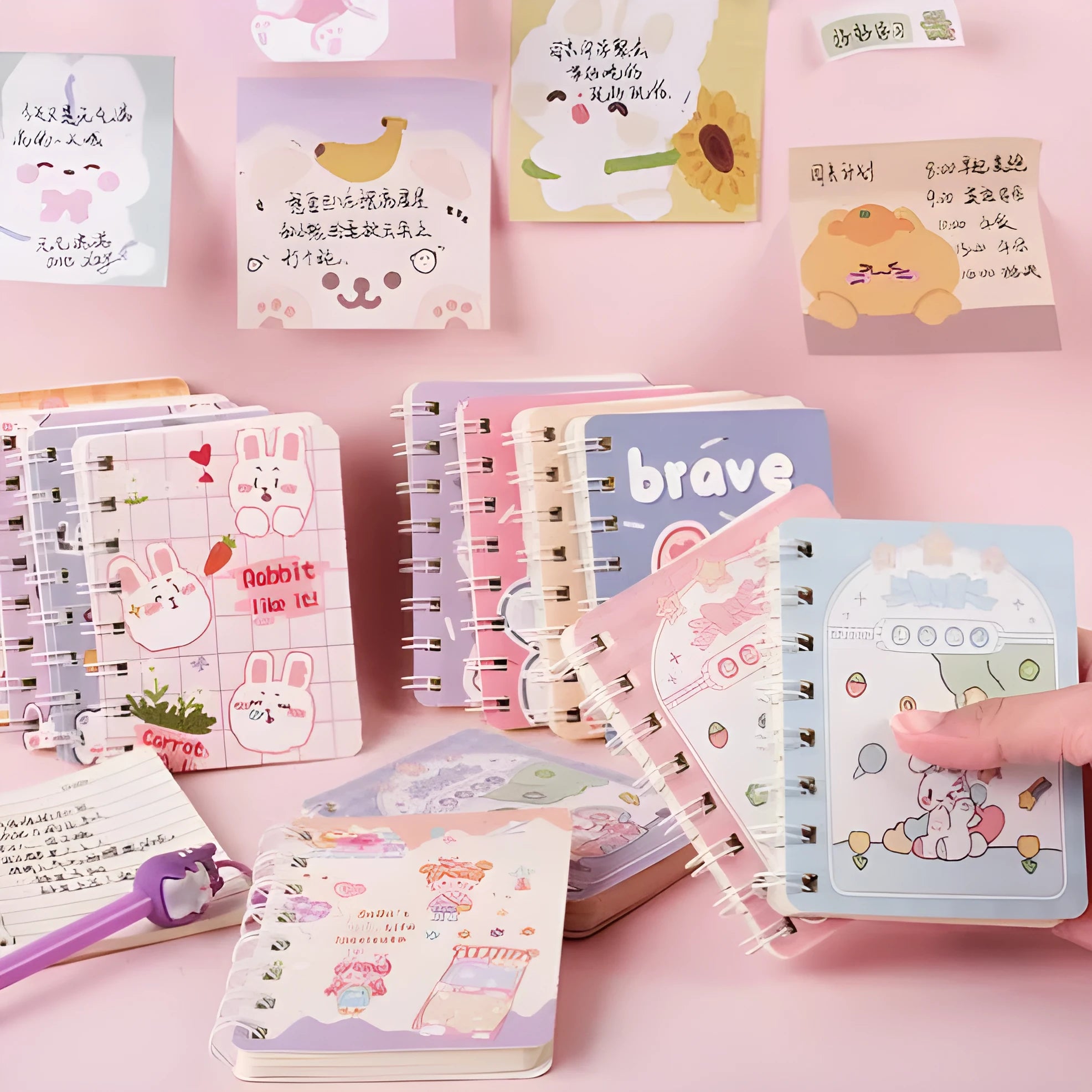 Flip Student Coil Book pocket notebook with cloth cover, shown open, measuring 105mm by 80mm.