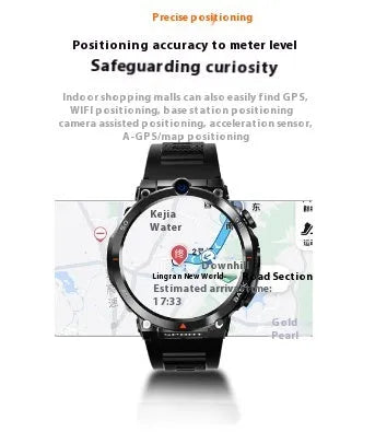 Sports smartwatch with dual cameras, touch screen display, heart rate monitoring and NFC functions