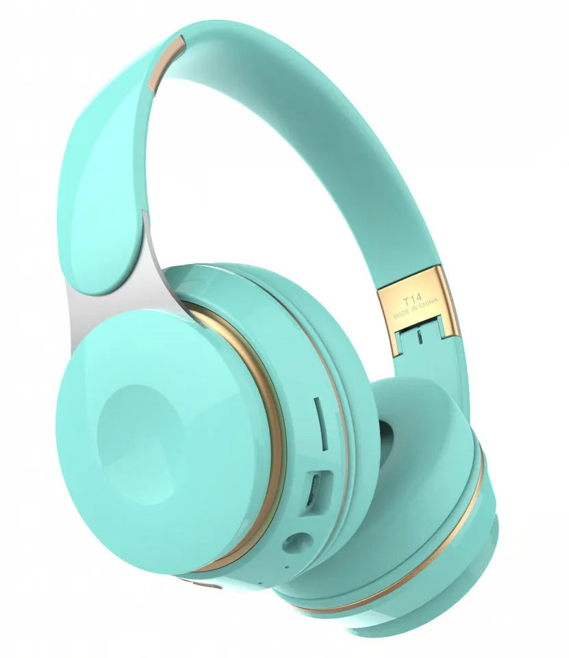 Foldable Bluetooth wireless headset earphones in multiple colours on a white background.