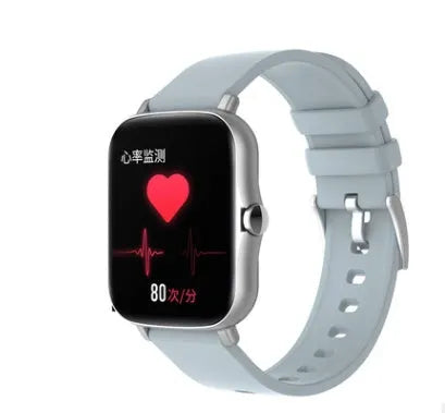 Smart watch with blue strap and 1.7-inch colour touch screen displaying time and heart rate