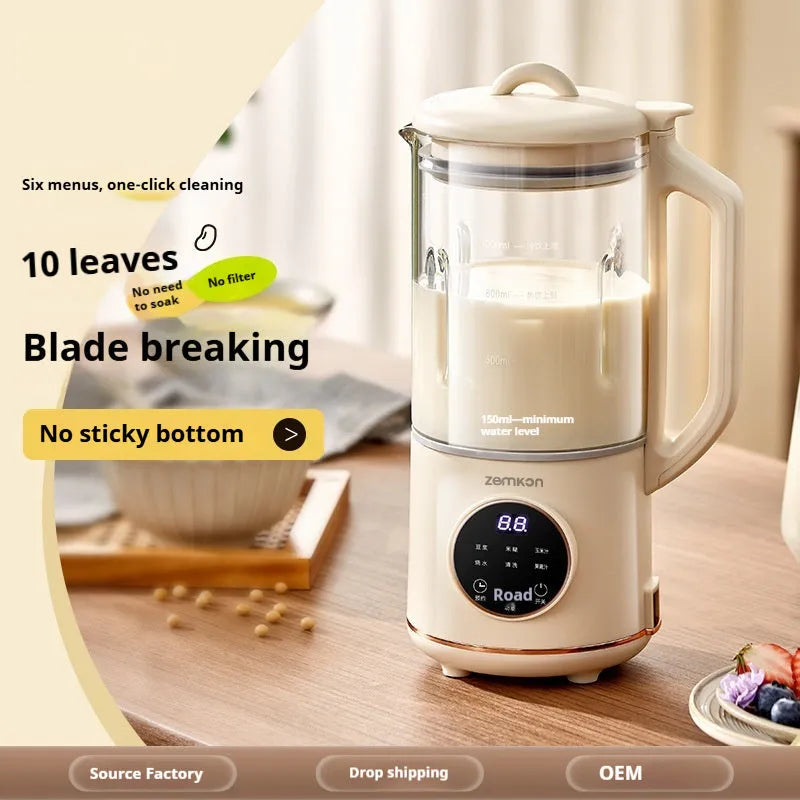 Household soybean milk machine with glass body and touch controls in milky white colour