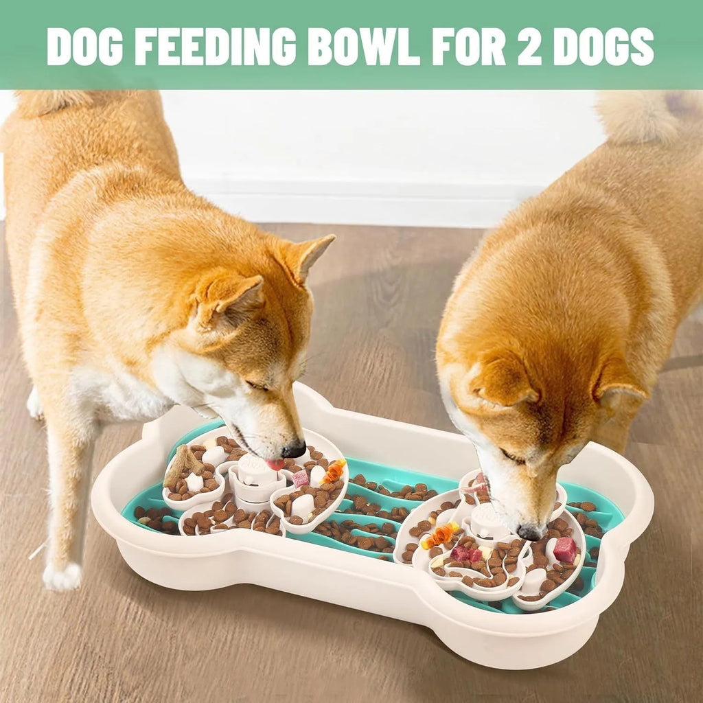 Large green slow feeder dog bowl with puzzle ridges and non-slip base for dry and wet food