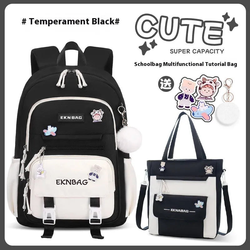 Waterproof Oxford cloth school backpack for girls with curved shoulder straps in six colour options