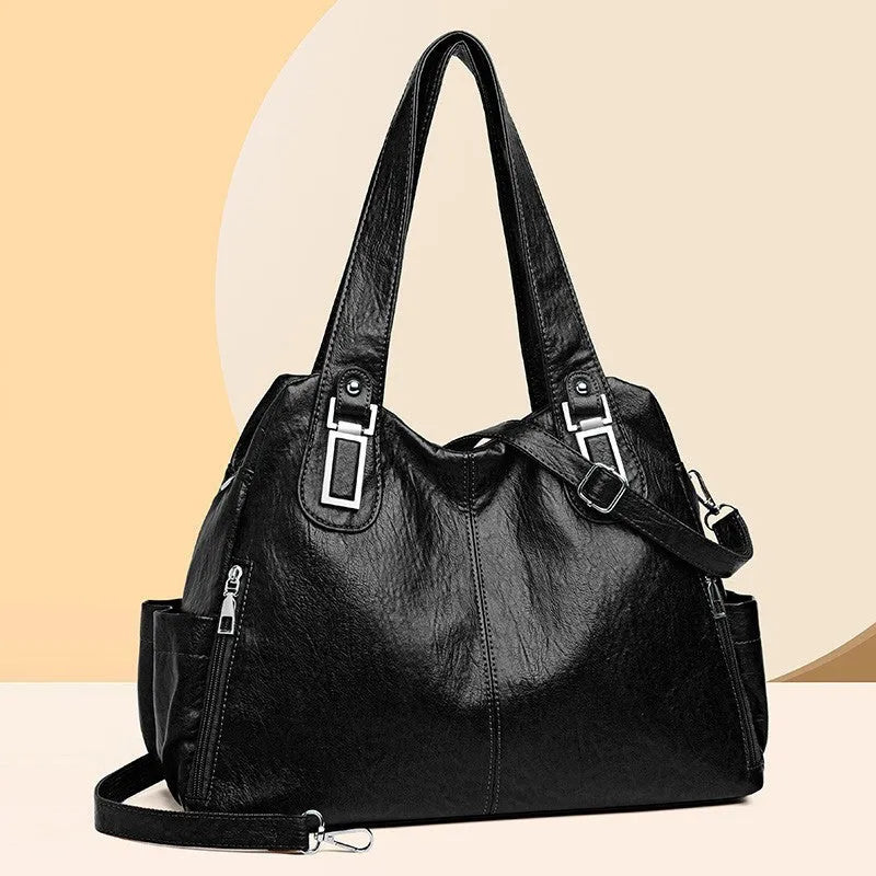 Soft PU women's tote bag in square vertical shape with single shoulder strap and internal zipper pocket