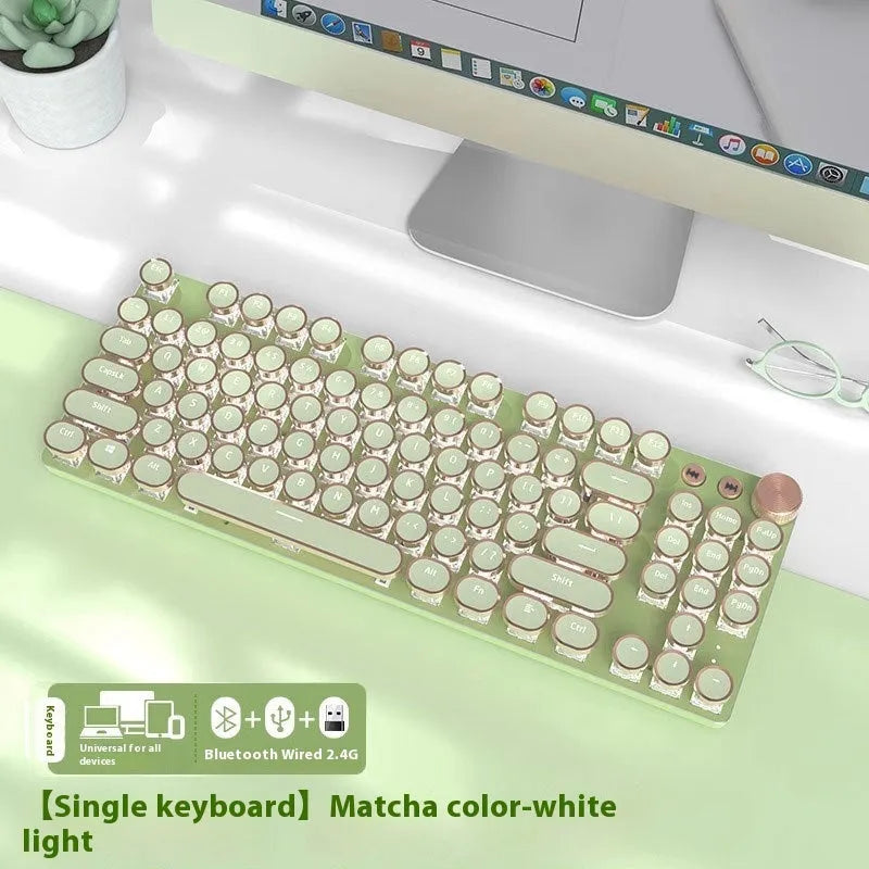 E-sports mechanical keyboard with multifunction knob and white backlighting in matcha green colour