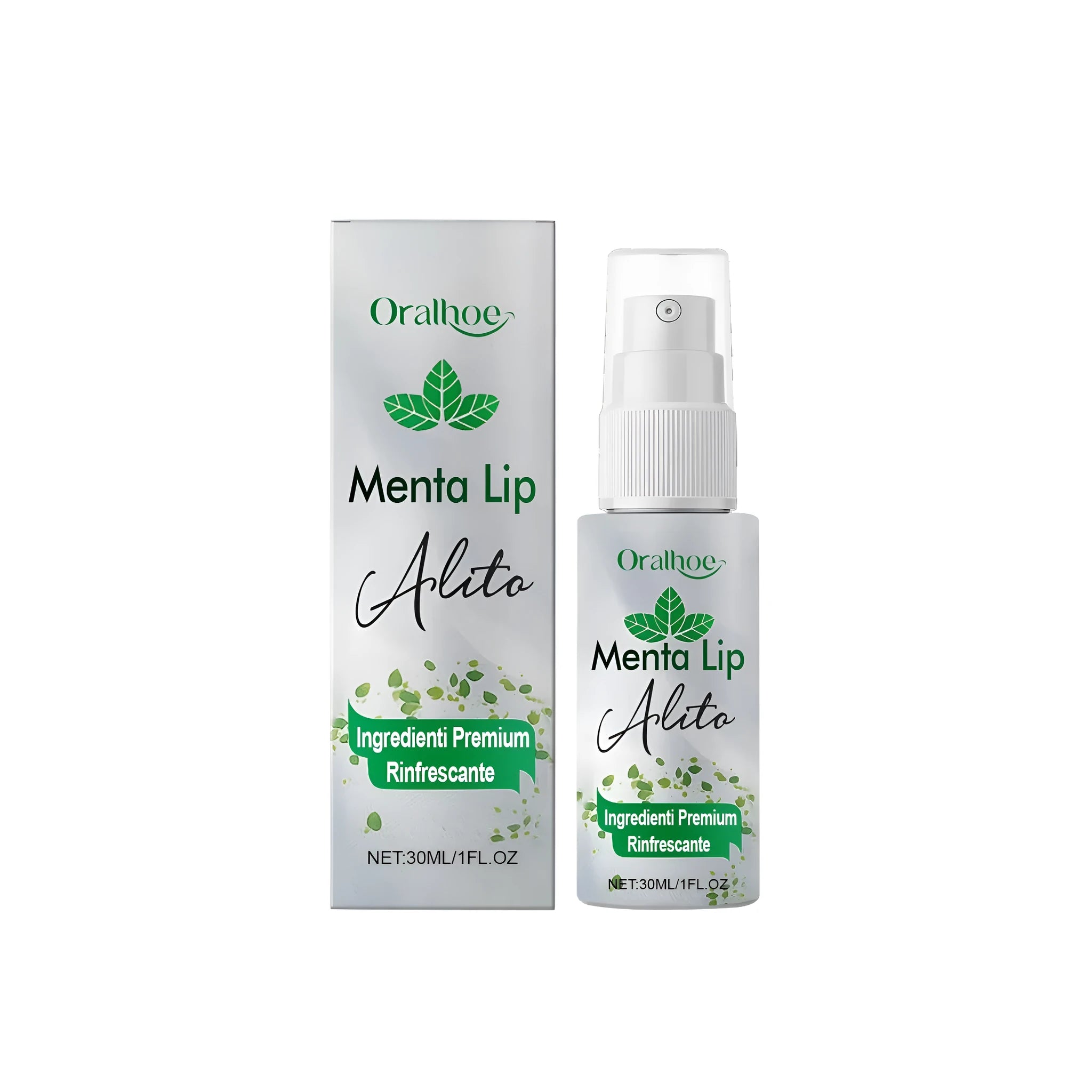 30ml oral spray bottle for breath freshening with mint extract.