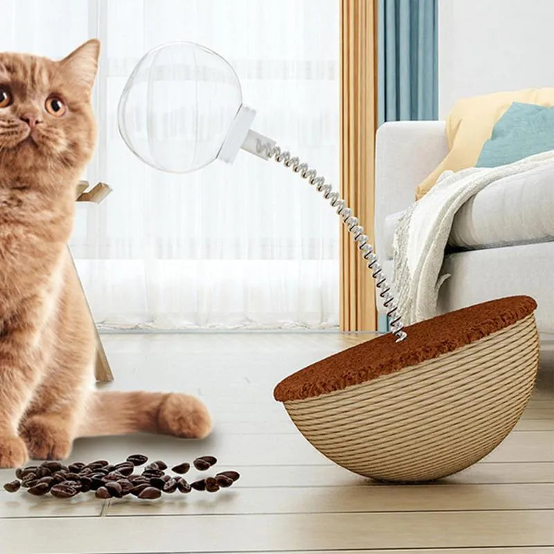 Auto-balancing cat interactive feeder toy with spring toys for slow feeding