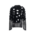 Black men's hollow knit hoodie with pearl decoration on the chest, loose fit.