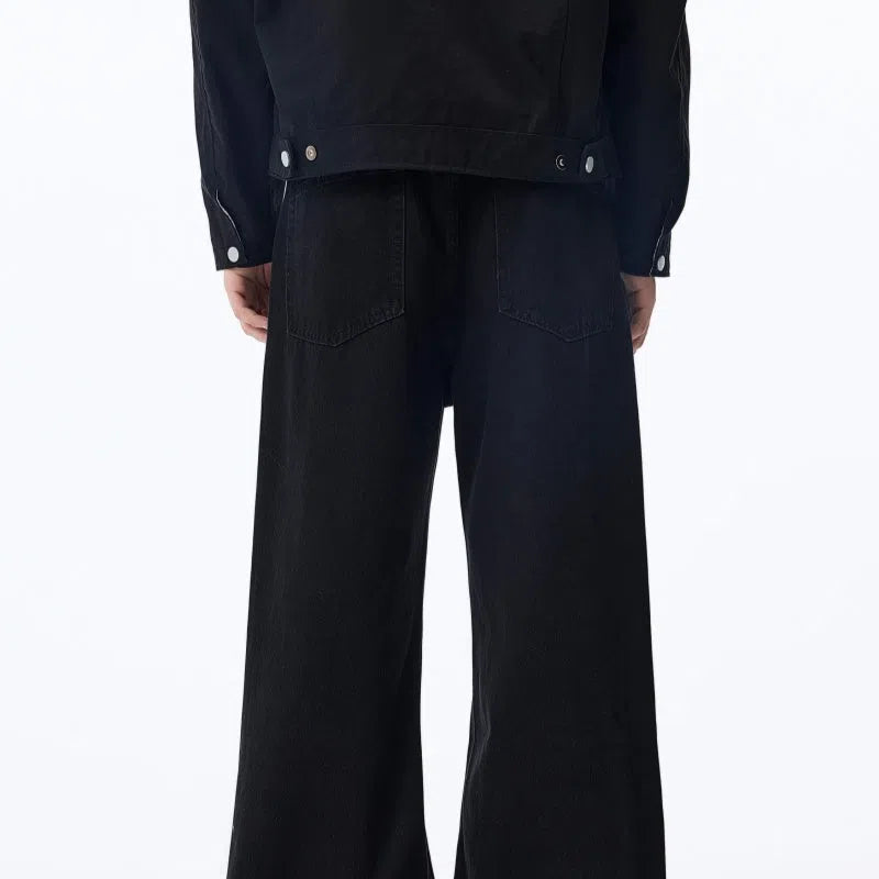 Black straight-leg fleece-lined cotton jeans, American-style casual trousers for autumn and winter, solid colour