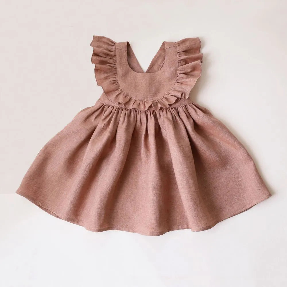 Baby girl's summer strap dress in green solid colour with A-line skirt and cotton lining