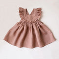 Baby girl's summer strap dress in green solid colour with A-line skirt and cotton lining