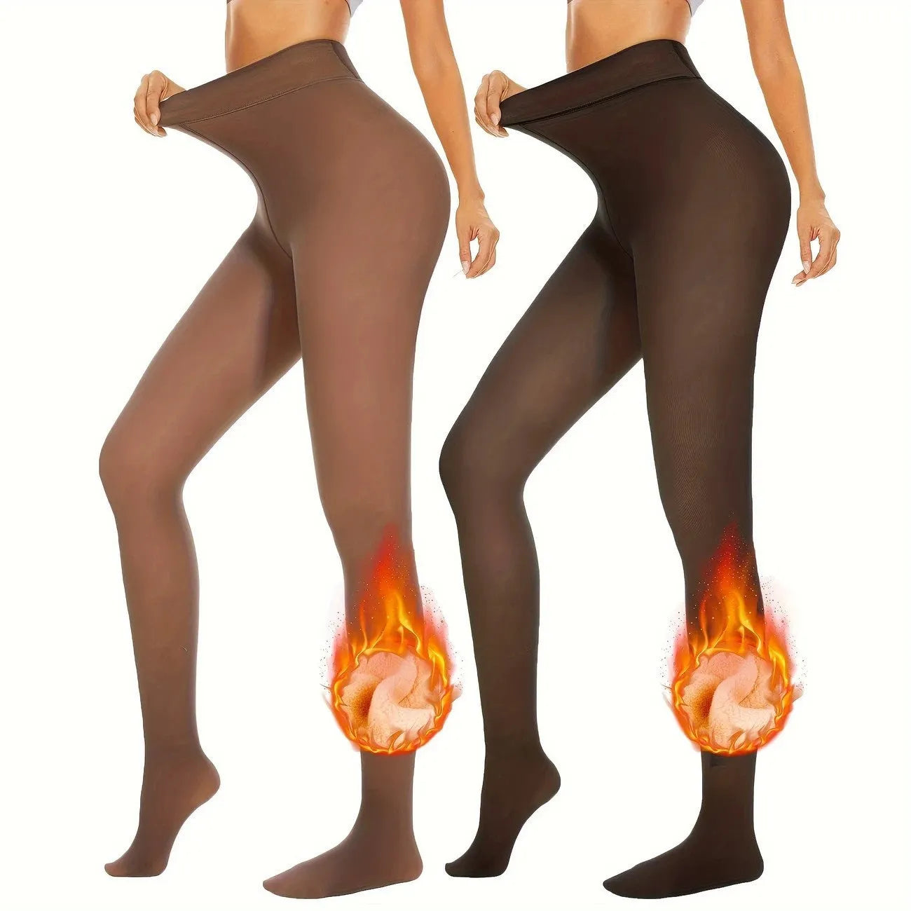 Anti-snagging warm outerwear leggings with wool lining in black, coffee, and silver silk colours.