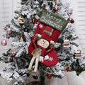Three large red Christmas stockings with Santa, Snowman and Reindeer 3D applique designs