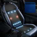 Minimalist black car seat cooling cushion with built-in ventilation fans and a USB power cable.