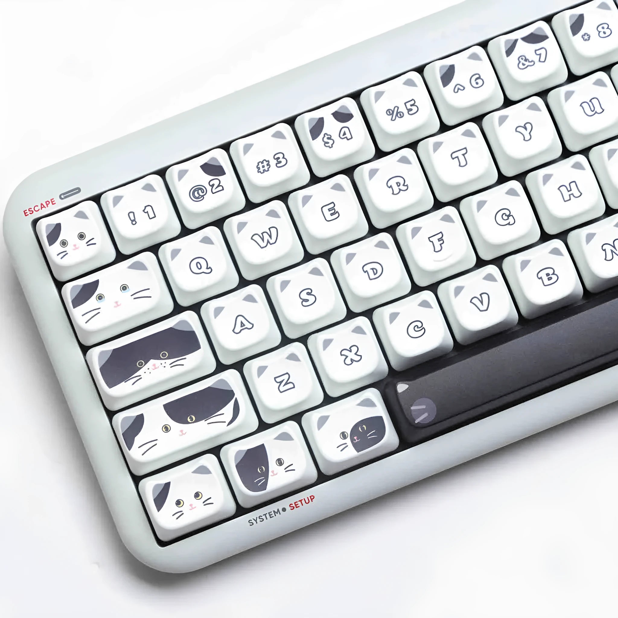 Black and white kitten full set sublimation key cap set with PBT material in MAO height for mechanical keyboards