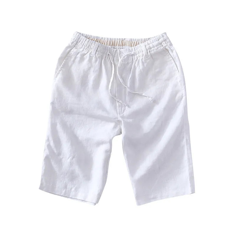 Men's loose fit linen casual trousers in a straight leg style, shown in multiple colour options
