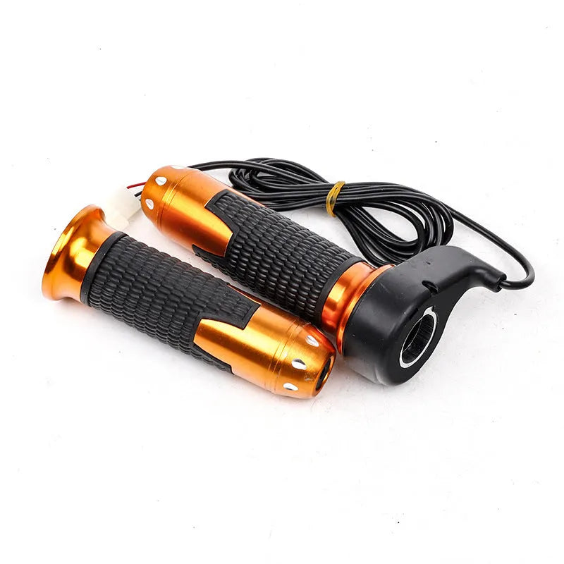 Plastic three-speed rotating handle for modifying a three-wheel electric car's accelerator, shown in a choice of colours.