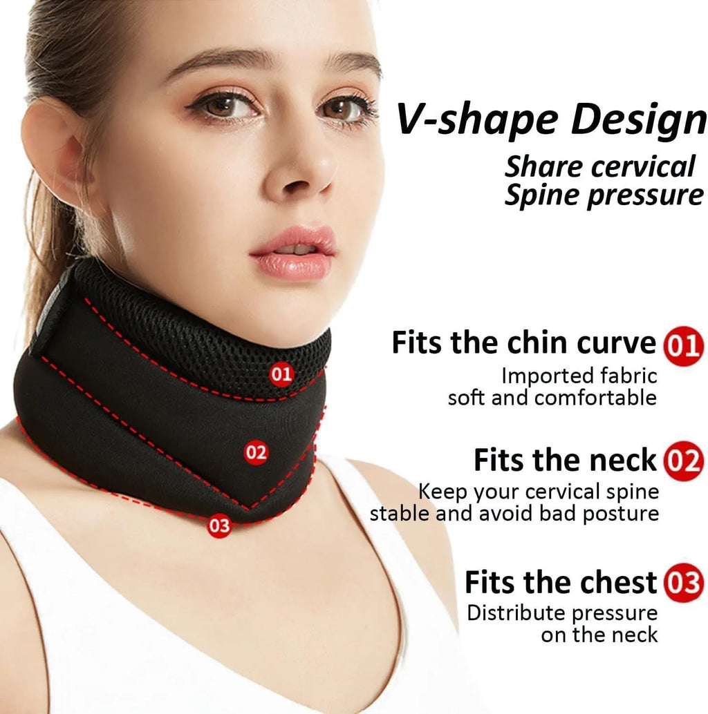 Black foam cervical collar neck brace with adjustable integrated fasteners, 40cm free size, for neck pain relief