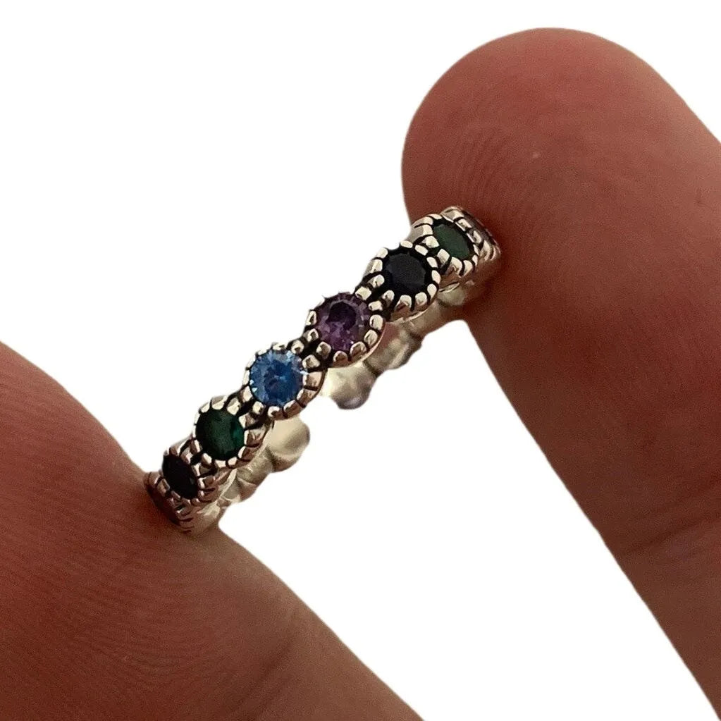 Women's geometric ring with adjustable opening and retro silver electroplated finish