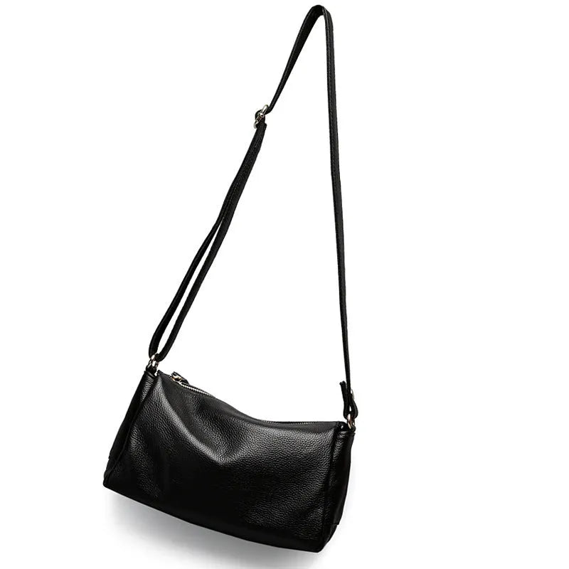 Women's genuine leather crossbody bag in horizontal square design with three-dimensional pocket
