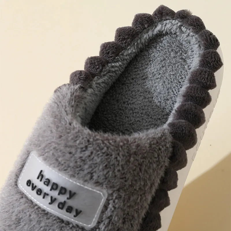 Men's thick-soled slip-on house slippers with fluffy fleece, suede upper and non-slip PVC sole