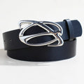 Silver buckle casual belt with PU leather strap and snap button closure
