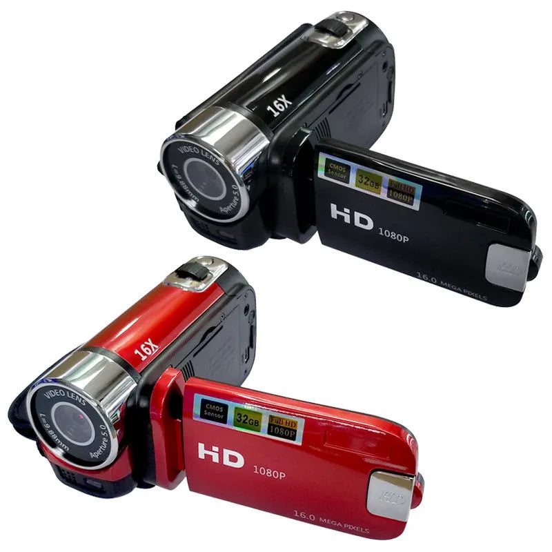 1080p children's gift camera with 16MP resolution and 16x digital zoom in black, pink, red, silver, or white