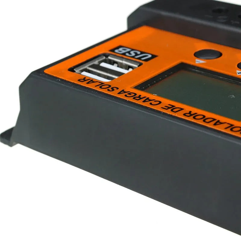 LCD solar charge controller orange housing PVC glass fiber PCB 20A to 100A 133x70x35mm