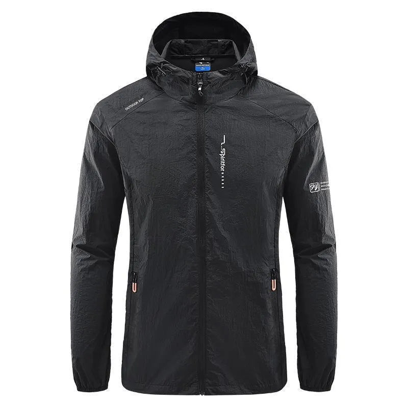 Men's lightweight nylon hooded jacket in summer colours for outdoor sun protection