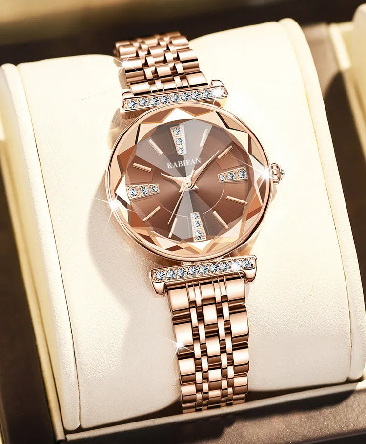 Women's round quartz watch with stainless steel strap and 30mm dial, blue colour option