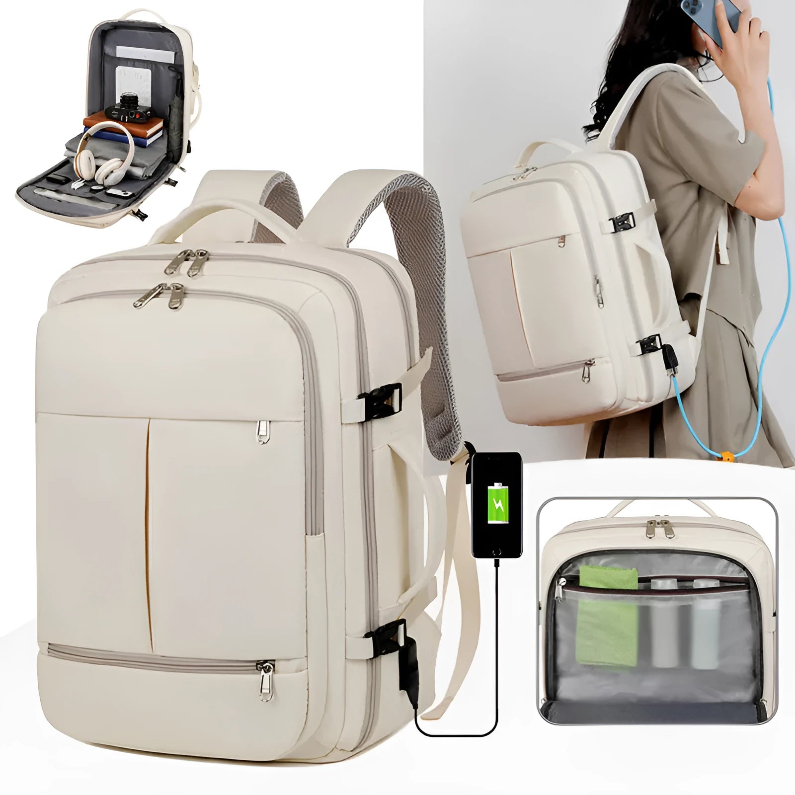 Waterproof Oxford cloth business travel backpack with multiple pockets showing black colour option