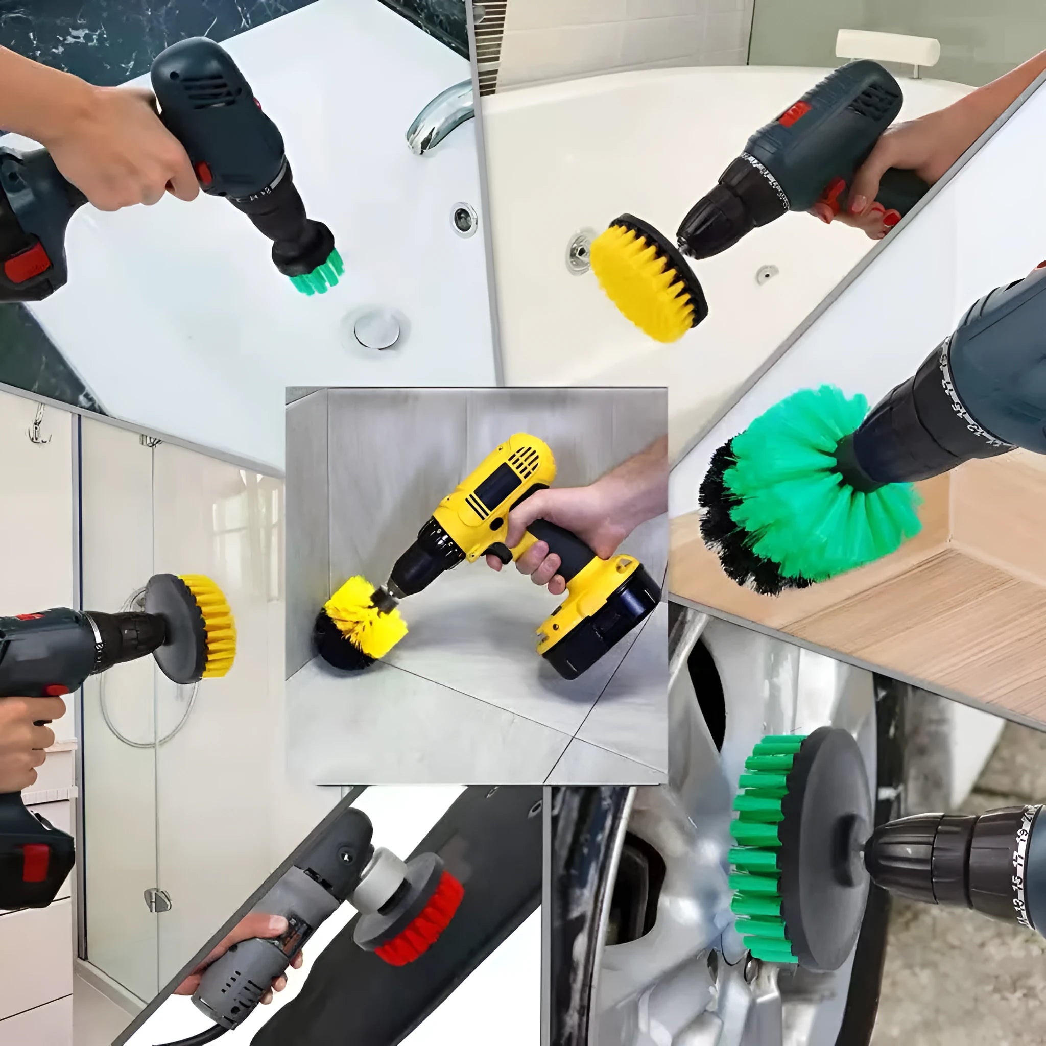 Electric wheel hub cleaning brush set with nickel plated handle and PP filaments for car rim cleaning