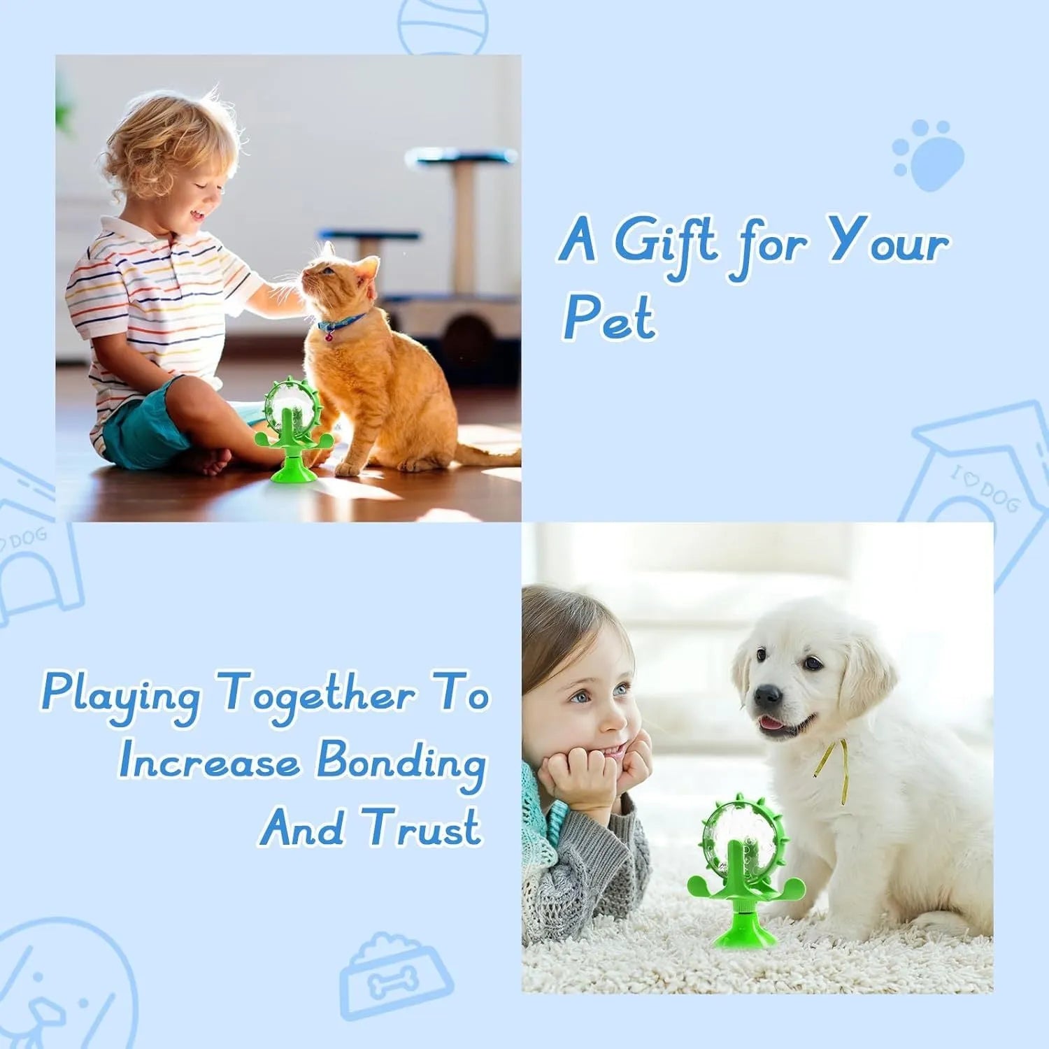 Interactive pet slow feeder toy with spinner design in blue, green, red or yellow colours