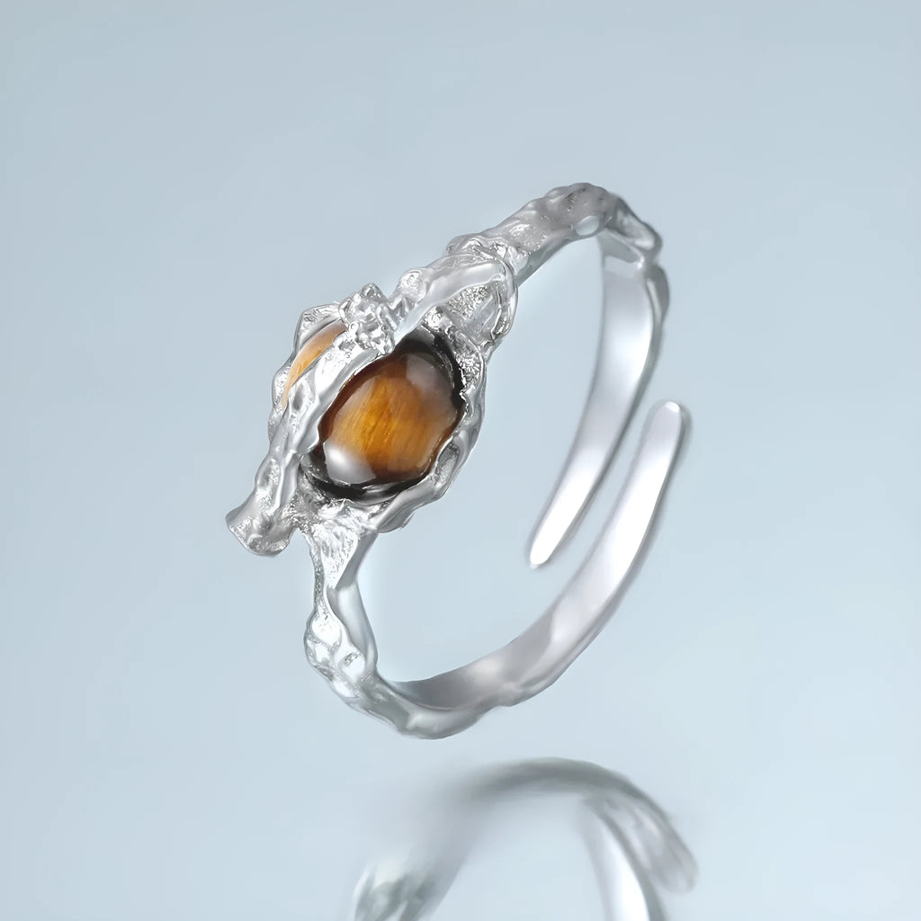 Saturn-themed adjustable open ring with electroplated white gold finish