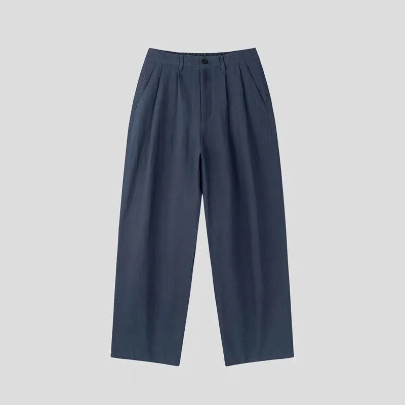 Men's apricot wide-leg cotton linen trousers with loose fit and Korean-style design