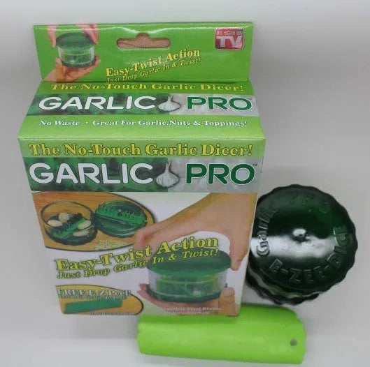 Green transparent PP plastic garlic peeler kitchen gadget with dimensions 8.5x8.5x6cm