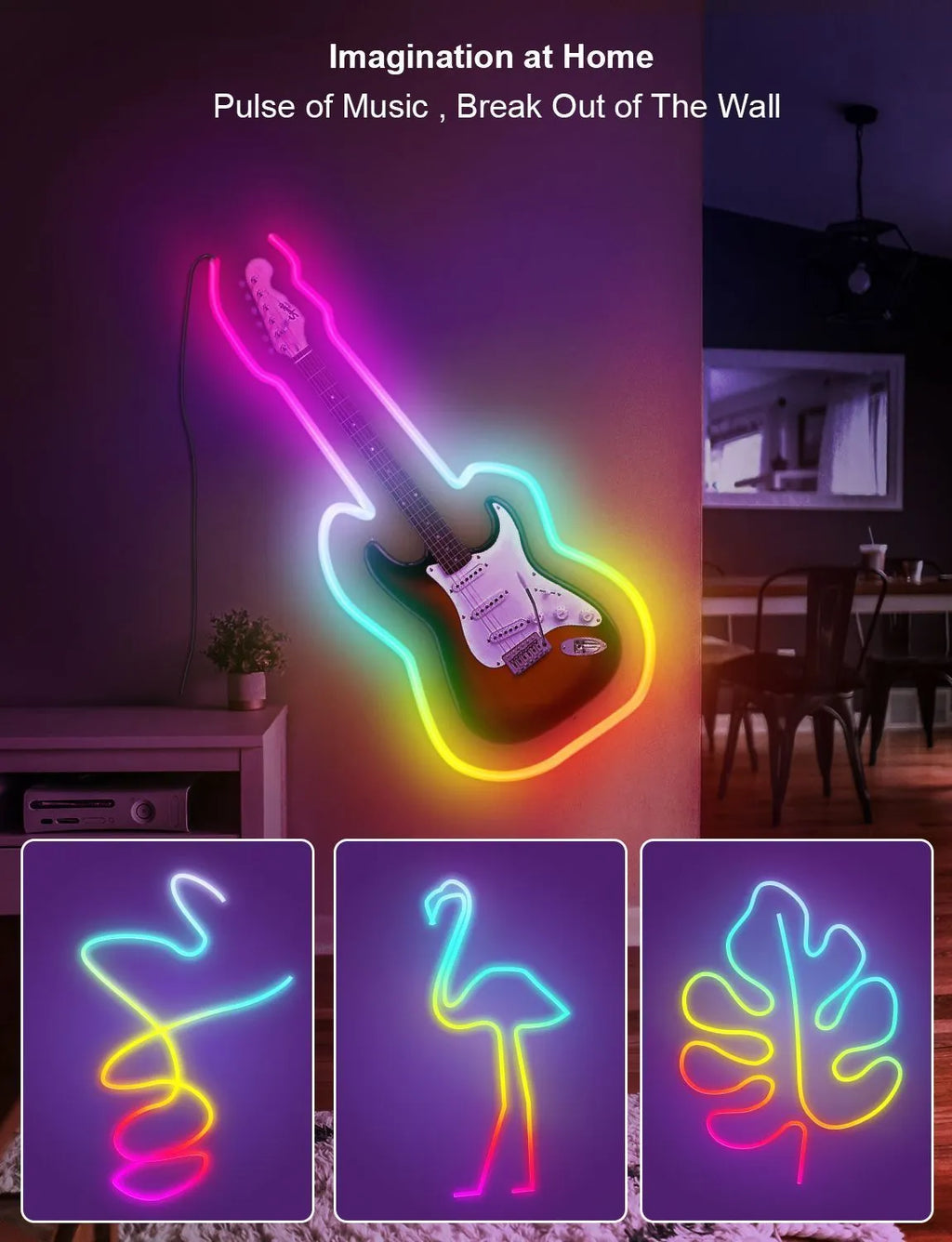 3 metre long blue and pink magic colour USB LED neon light strip with a remote control.