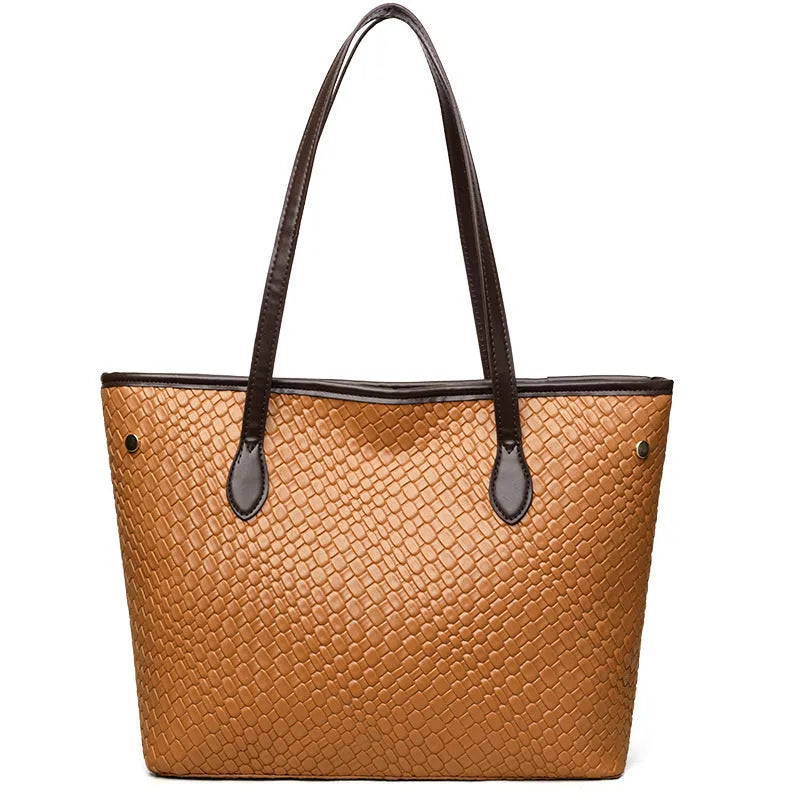 Retro women's large capacity handbag in horizontal square shape with zippered pocket