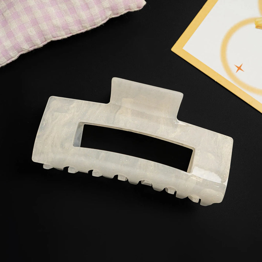 Large bright white PVC rectangle claw clip, 10cm long, 3cm wide and 5cm high, for women's hair